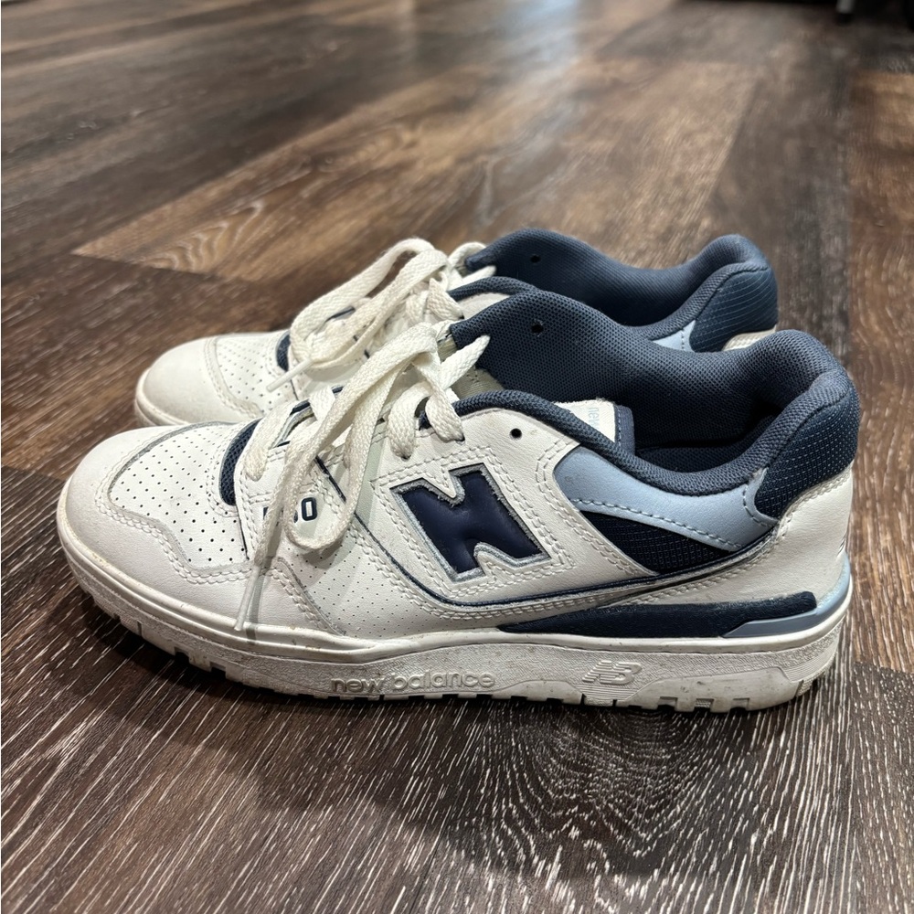 New Balance White and Navy Low-Top Sneakers